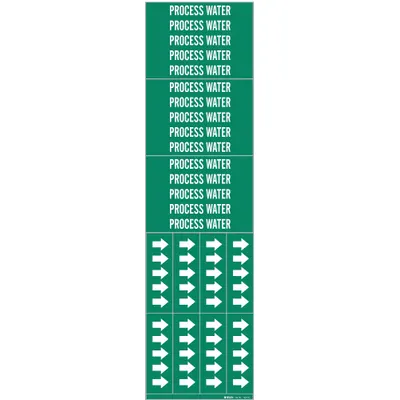 BRADY Pipe Marker: Process Water, Green, White, Fits 3/4 in and Smaller Pipe O.D. - Process Water Adhesive Pipe Markers
