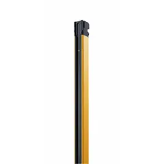 This OMRON safety light curtain uses three 870 nm IR LED beams with 400 mm spacing to create a 970 mm protected height for body detection. Operating at 24V DC, it provides safety output up to 300 mA and auxiliary output up to 100 mA. Both receiver and transmitter feature M12 electrical connections. Typical applications include machine guarding and access protection in industrial environments.