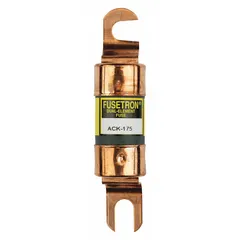 Time-delay bolt-on fuse rated 175 A, 72 V DC, AC only. Flat, general-purpose design for bolt-on mounting in industrial fuse blocks or holders. Suitable for overcurrent protection in DC power circuits.
