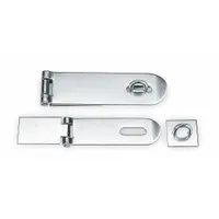 Stainless steel weld-on hasp for permanent installation on metal surfaces. Provides a secure latching point for padlocks on industrial enclosures, cabinets, or equipment. Measures 1-1/2 in height, 13/16 in length, and 4-1/2 in width