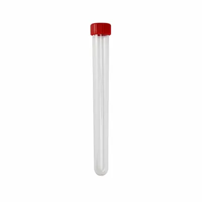 OEM Polystyrene Test Tube with Red Cap, 21 mL, Round Bottom, Natural - Plastic Test Tubes
