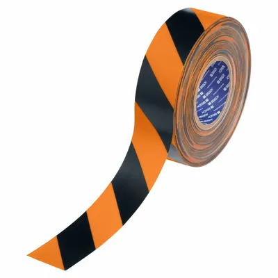 BRADY Floor Marking Tape: Striped, Black/Orange, 2 in x 100 ft, 22 mil Tape Thick - Extra-Durable Floor Marking Tape