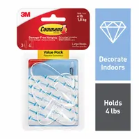 COMMAND Hook: 4 lb Wt Capacity, 1 Points per Hook, Clear, 3 11/32 in Overall Ht, 3 PK (MPN 17093CLR-3AES)