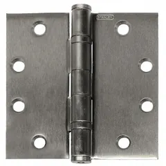 This full mortise-mount butt hinge is made of stainless steel with a leaf width of 1 3/4 in. It features a ball bearing type for smooth operation and a removable pin for easy door removal. Commonly used for heavy-duty door applications in commercial and industrial settings.