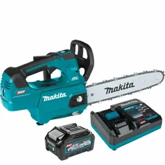 Battery-powered top-handle chainsaw with auto chain oiler. Operates on 40 V system with 5.0 Ah battery capacity. Suitable for pruning, limbing, and light tree care in tight spaces.