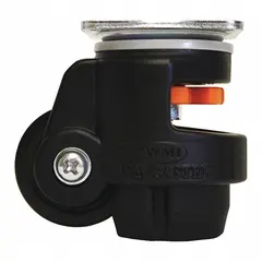 This general purpose leveling plate caster is designed for industrial equipment, workstations, and machinery that requires stable positioning and mobility. It features a black finish and is suitable for applications such as manufacturing, warehousing, and assembly environments where load support and height adjustment are needed.