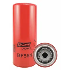 Cellulose media spin-on fuel filter with integral post seal. Outside diameter 4 1/4 in, thread size 1"-14. Used in diesel engine fuel systems to remove contaminants.