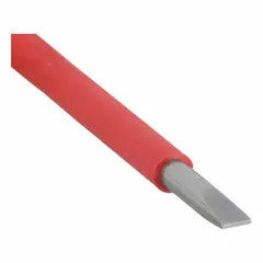 Standard-length insulated slotted screwdriver with a 1/8 in tip size and 6 in overall length. Designed for turning slotted screws in electrical work, providing insulation for user protection on live circuits up to 1000 V.