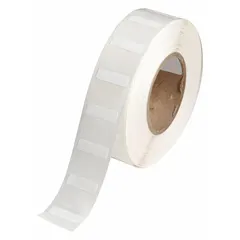 White rectangle precut label roll measuring 1/4 in x 53/64 in, designed for 2.0 mL vials or tubes. Rated for temperatures from -112°F to 158°F. Requires J20-CMY ribbon and is compatible with BradyJET J2000 printer series. Used for labeling vials in laboratory and industrial applications.