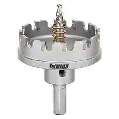 Carbide tipped hole saw with attached arbor for cutting metal. Features 2 teeth per inch and a maximum cutting depth of 1/4 inch. Suitable for use on steel, stainless steel, and other ferrous metals in fabrication, maintenance, and construction applications.