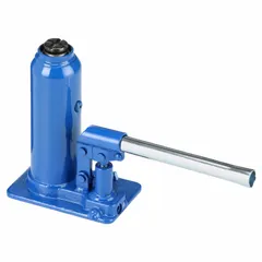 This manual-handle bottle jack is constructed with a steel body and offers a 5-ton load capacity. Its high-clearance design facilitates lifting under elevated frames in automotive, construction, and industrial maintenance settings. The mechanical lifting actuator is operated by a manual handle.