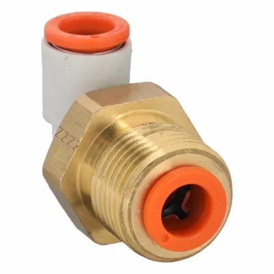SMC Push-Fit Elbow Fitting: 5/16 in OD x 5/16 in OD Size, Push-to-Connect x Push-to-Connect - Polybutylene & Brass Tube Fittings