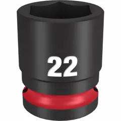 This 1/2" drive impact socket is designed for use with impact wrenches on 22 mm metric fasteners. The 6-point configuration provides a secure grip on hex fasteners. Suitable for automotive, construction, and industrial applications requiring high torque.