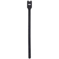 This plenum rated hook-and-loop cable tie is constructed of nylon in black. It has a 0.75 in width and accommodates a maximum bundle diameter of 5.00 in. Suitable for bundling and managing cables in air-handling spaces such as above suspended ceilings.