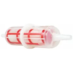 In-line fuel filter with nylon media material, 2 in outside diameter and 8-1/8 in overall height. Designed for use in Woodgate buses to remove contaminants from diesel or fuel systems, helping protect injectors and engine components.