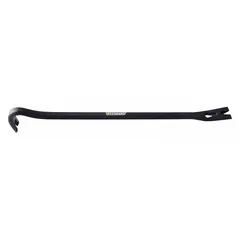 This 24-inch gooseneck wrecking bar features a chisel end and an offset end angle for prying and demolition tasks. Three nail slots allow for efficient nail pulling. Suitable for construction, maintenance, and general demolition work.