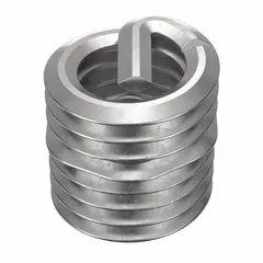 Screw-locking tanged helical insert for repairing or reinforcing internal threads in metal. Made from 18-8 stainless steel with a dry film lubricant finish. Requires an STI tap size M6-1.00 and a 6.25 mm drill bit. Tensile strength 200,000 to 250,000 psi. Right-hand thread direction.