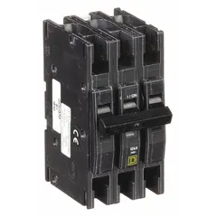 Three-phase miniature circuit breaker from the QOU Series, rated 70 A at 120/240V AC with a 10kA interrupting capacity. Features three poles and unit-mount design for overcurrent protection in heating equipment and similar branch circuit applications.