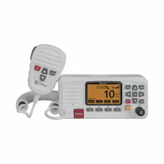 This analog VHF radio is designed for marine communication on vessels. It operates on 12 channels within the 156–162.025 MHz band, delivering 25 W output. Class-D DSC enables emergency signaling, and built-in GPS provides navigation aid. The unit is IPX7 waterproof and FCC compliant.