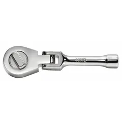 This 5-inch flex-head ratchet features a reversible chrome head with a 9° minimum arc swing, suitable for accessing fasteners in confined spaces during automotive, industrial, and mechanical tasks.