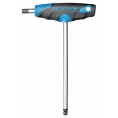 T-shaped dual-tip hex key with a 7 mm metric tip size and ball end. Made of long alloy steel shaft with chrome finish. Handle length is 4 3/8 inches. Used for tightening or loosening hex socket screws in confined spaces, common in automotive repair, machinery maintenance, and industrial assembly.