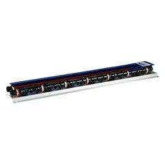 Stainless steel branch manifold with 3 inlets and 36 outlets, sized 1 in by 1/2 in. Rated for maximum operating pressure of 100 psi. Used in plumbing and heating distribution systems to divide a supply line into multiple branches for hydronic heating, radiant floor systems, or potable water distribution.