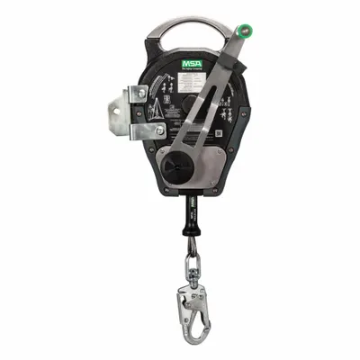 MSA Rescuer: 2 1/2 inSteel Snap Hook Anchor, Harness Aluminum Carabiner, 50 ft Line - Mounted SRLs for Rescue