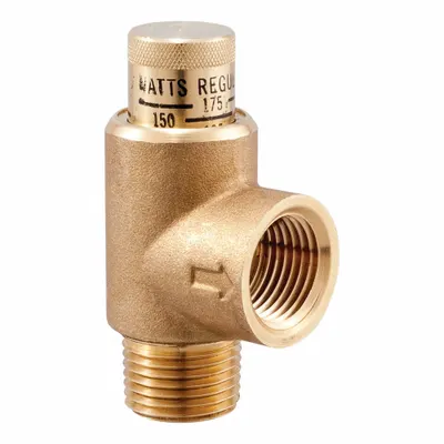 Watts Calibrated Adjustable Relief Valve: MNPT x FNPT, 1/2 in x 1/2 in, Brass - Non-Code Air, Inert Gas & Liquids Pressure Relief Valves