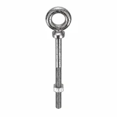 This machinery eye bolt with shoulder is made from 316 stainless steel with a plain finish and a 5/16"-18 thread size. It includes a nut and is manufactured in the USA. The shoulder design provides a secure seating surface for vertical lifting applications, commonly used to attach slings, hooks, or cables.