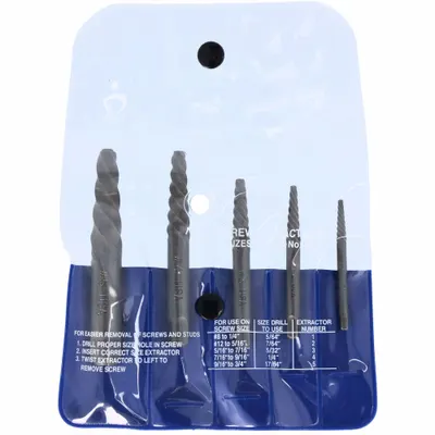 CLEVELAND Screw Extractor Set: 5 Pc, Spiral Flute, Size #1/#2/#3/#4/#5 - Spiral-Flute Extractor Sets