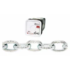 This Grade-30 load-securing chain is made of carbon steel with a straight, welded construction. It is used for tie-downs, towing, and general industrial binding, providing secure cargo restraint on trucks, trailers, and flatbeds.