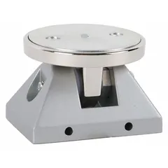 Floor-mounted electromagnetic door holder constructed of aluminum. Fail-safe operation releases the door upon power loss, allowing automatic closure. Used to hold fire-rated doors open in commercial and industrial buildings.