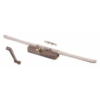 This non-handed sash-mounted window operator is designed for casement windows. It includes a crank handle and features a brown enamel-coated finish. The base length is 4 3/16 inches. Suitable for residential or light commercial applications where a non-handed operator is required