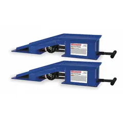 This steel truck ramp is non-adjustable and designed for heavy-duty vehicle maintenance. With an overall length of 45 5/8 inches, it provides a fixed-height platform for servicing trucks in workshops or fleet operations. Sold as a pair.