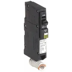Plug-in miniature circuit breaker from the QO Series, rated 15 A at 120/240 V AC, single-phase, 1 pole. Provides overcurrent protection for branch circuits in QO Load Centers and NQ Panelboards. Maximum interrupting rating of 10 kA at 120/240 V AC.