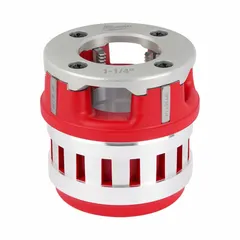 This die head is designed for use with handheld pipe threaders to cut NPT threads on 1 1/4 in pipe. It is made from high speed steel and produces right-hand threads. Suitable for threading steel and stainless steel pipe in plumbing, gas, and industrial piping systems.