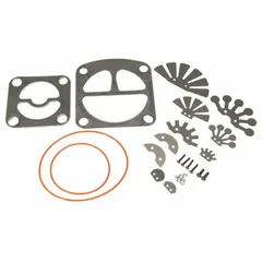 Valve and gasket kit for reciprocating air compressors. Compatible with models 16V888, 16V889, 16V898, 16V899, 1WF59, 1WF61, 4L976, and 4L977. Used to replace worn valves and gaskets to maintain proper compression and efficient operation.