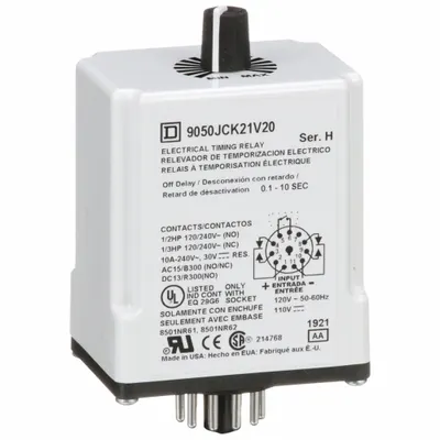 SCHNEIDER Single Function Time Delay Relay: Socket Mounted, 110V AC, 10 A - Socket-Mounted Relays