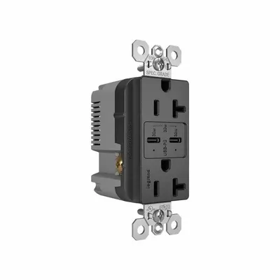PASS & SEYMOUR TR20USBPDBK Weather-Resistant USB Receptacle - Weather-Resistant Receptacles with USB Chargers
