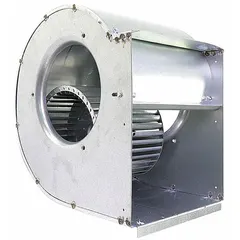 Blower for HVACR systems. Moves air in commercial heating, ventilation, and air conditioning applications. Used in rooftop units, air handlers, and exhaust systems.