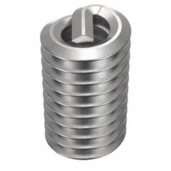 Free-running tanged helical insert for #6-32 coarse threads. Made from 18-8 stainless steel with a dry film lubricant. Tensile strength range 200,000 to 250,000 psi. Supplied in a 100-piece pack. Used to repair or reinforce tapped threads in metal components.