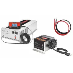 This multi-unit inverter with battery charger converts 20 to 30V DC input to 120V AC modified sine wave output, delivering 6000 W peak power. The built-in charger accepts 105 to 130V AC input and outputs 13.2V to 14.4V for battery charging. Suitable for off-grid, mobile, and backup power systems requiring AC power from a DC source.