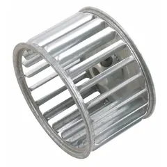 Replacement blower wheel for use in compatible heating equipment. Designed to move air through the system for proper combustion and heat distribution. Commonly used in residential and commercial furnaces or air handlers.