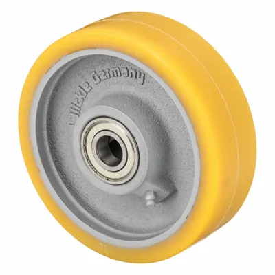 OEM Polyurethane Tread on Iron Core Wheel, 6 5/16 in Dia, 2 in Wd, Yellow - Polyurethane Tread on Iron Core Wheels