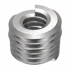 Screw-locking tangless helical insert for repairing or reinforcing internal threads in metal components. Features #2-56 thread size, plain finish, 18-8 material grade, and tensile strength of 200,000 to 250,000 psi. Requires 3/32 drill bit and #2-56 STI tap. Suitable for applications where vibration resistance is needed.