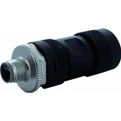 This M12 field-wireable circular connector features L coding for DC power applications. It has 5 pins, screw terminals, a straight orientation, and a PA housing with IP67 protection. Rated for 63V AC/63V DC, it uses an M12 thread and screw mounting. Suitable for industrial environments requiring secure power connections.