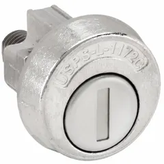 Keyed cam lock with keyed-different configuration, meaning each lock is operated by a unique key. Constructed from stainless steel with a nickel finish. Suitable for cabinets, lockers, and enclosures requiring varied keying.
