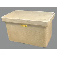 Monolithic polymer concrete underground enclosure with open bottom and cover featuring Electric logo. Usable interior depth of 16 inches. Suitable for protecting electrical connections, transformers, and splicing equipment in buried utility installations