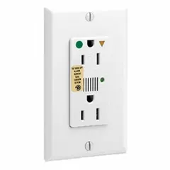 This hospital-grade duplex receptacle is rated 125V AC and 15 A with a 5-15R configuration. It features a white Decora-style face and straight blade design. Suitable for general-purpose power distribution in commercial and institutional settings where reliable electrical connections are required.