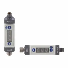 This IO-Link compact vacuum pressure switch features 2 digital outputs, a 4-pole M8 male connector, and a 5 mm metric port. It is used for monitoring and controlling vacuum levels in automated handling systems, packaging lines, and robotics, providing real-time pressure feedback via IO-Link communication.